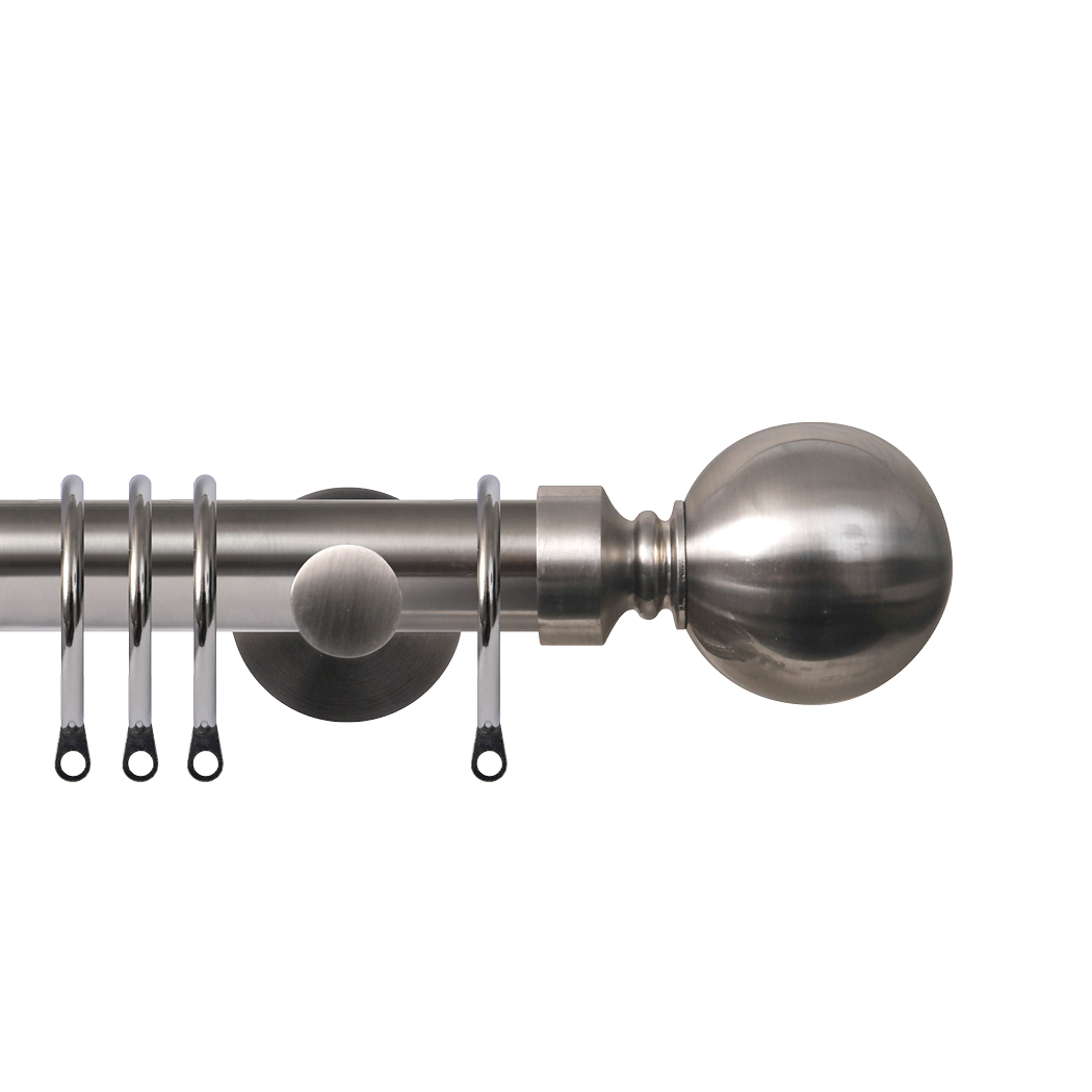 Contract 28 Plain Ball 28mm Pole Set with Contemporary Brackets 120cm Brushed Nickel