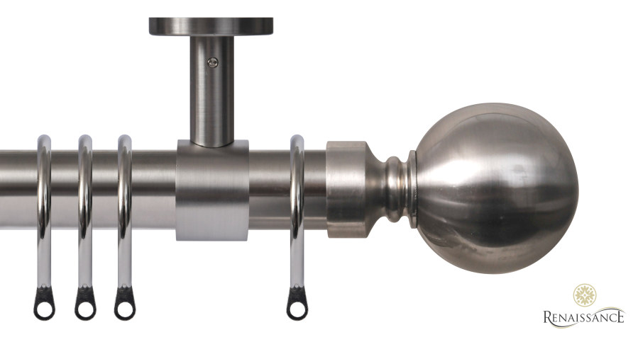 Contract 29mm Plain Ball Ceiling Pole Set 120cm Stainless Steel