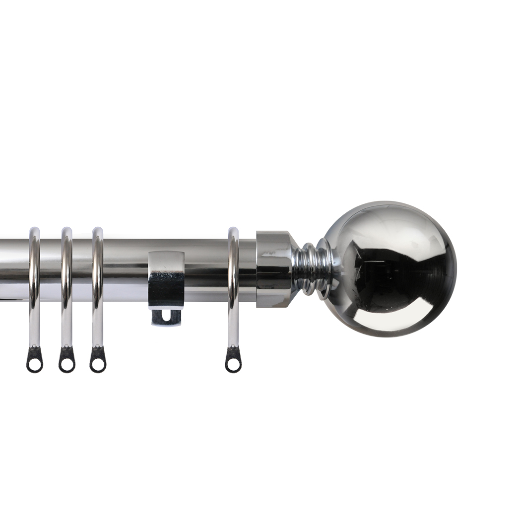 Contract 28 Plain Ball 28mm Pole Set with Long L Brackets 120cm Polished Silver