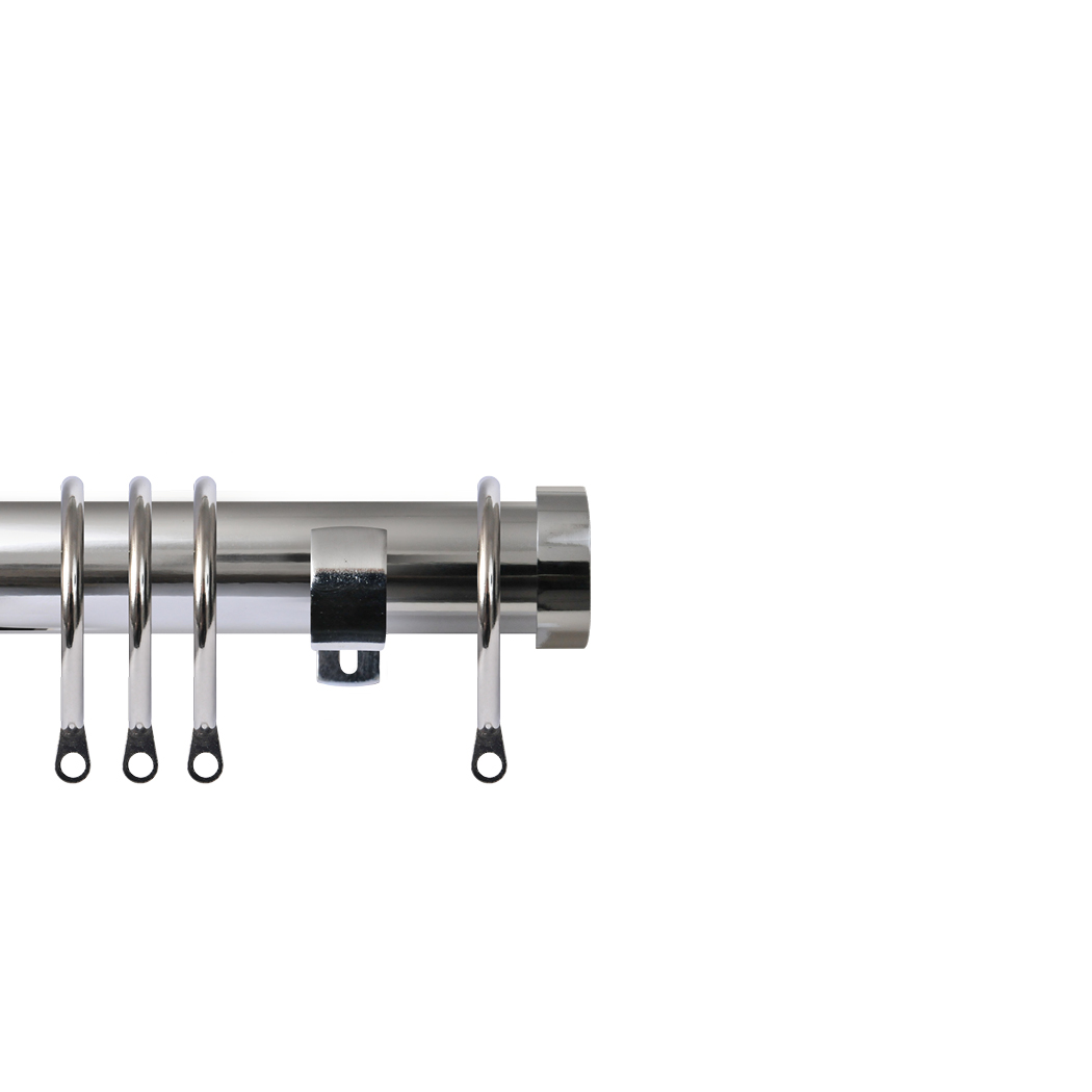 Contract 28 End Cap 28mm Pole Set with Long L Brackets 120cm Polished Silver