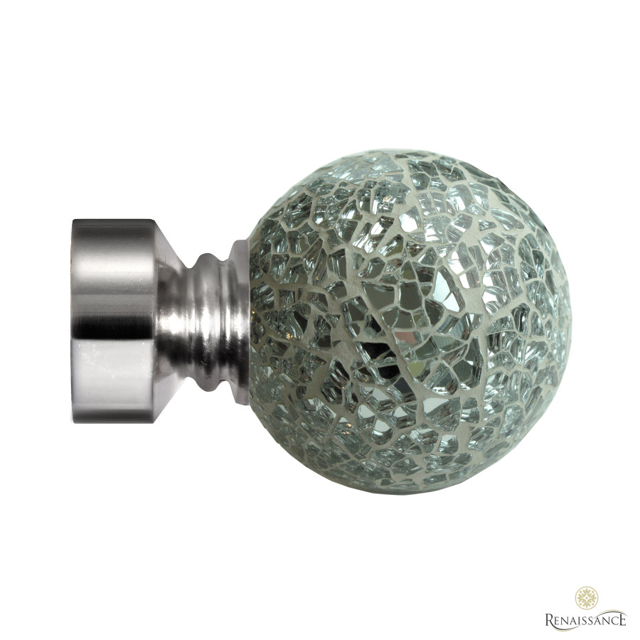 Dimensions 28mm Finial Pair Silver Mirror Mosaic Ball Chrome